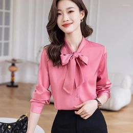 Blouses pour femmes à manches longues élégant rose OL styles femmes affaires bureau vêtements de travail chemises printemps automne hauts professionnels vêtements