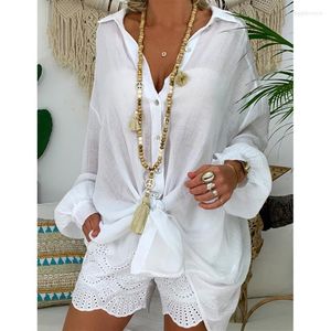 Blouses voor vrouwen lange mouw linnen shirt vrouwen witte knop omlaag losse casual katoenen blouse dames tops en shirts blusas299r