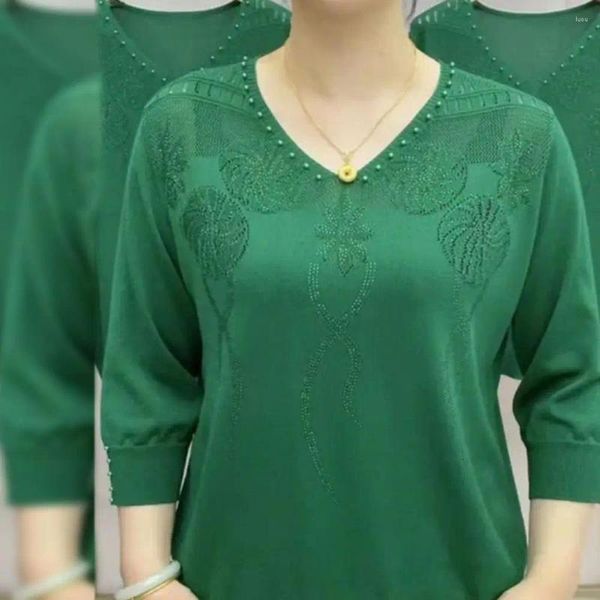 Blusas para mujeres Camisa de manga larga Bloqueo de cuello en V de cuello en V Speing Top Solid Color Patrón de flor de flor Mujeres