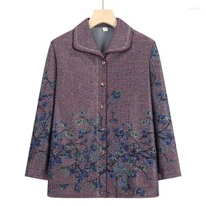 Blusas femininas manga comprida blusa impressa de meia-idade e idosos camisa solta casual tops casaco da avó primavera outono