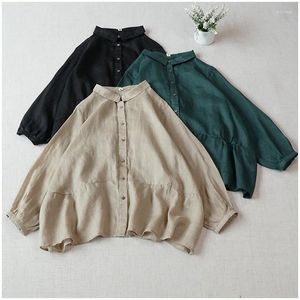 Blusas de mujer Camisa de manga larga Blusa suelta de lino japonés