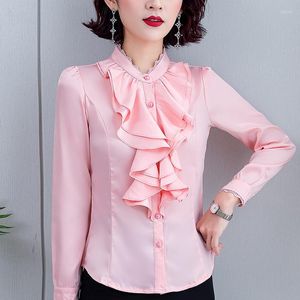 Damesblouses met lange mouw shirt vrouwen vallen blouse dames satijnen tops