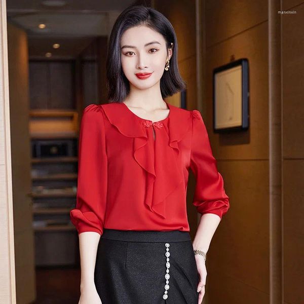 Blouses pour femmes Chemises à manches longues Élégant Rouge Formel OL Styles Femmes Business Office Work Wear Carrière Professionnel Tops Vêtements