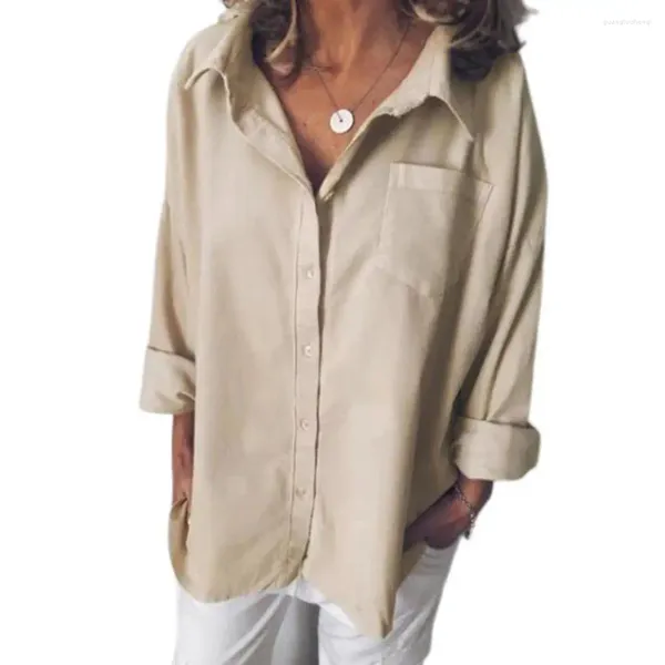 Blusas de mujer Top de manga larga Camisa elegante de primavera y verano con cuello de solapa Manga larga Diseño de un solo pecho Informal para ropa de calle