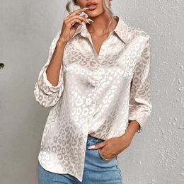 Blouses pour femmes lâches Casual Leopard Print Satin Blouse femme Fashion Silk Shirt Long Sleeve Bureau Femme Femme Tops Blusas 19169