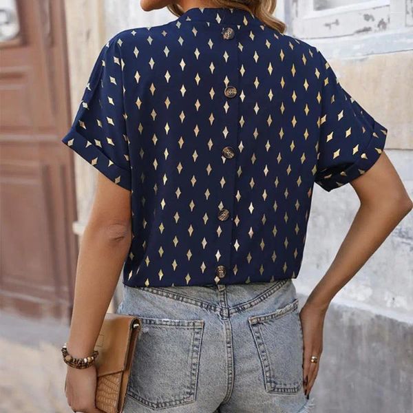 Chemisiers pour femmes coupe ample chemise respirante tunique élégante à col en v hauts d'été avec motif losange pour un