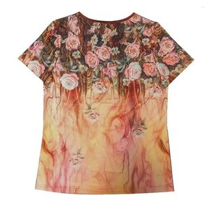 Chemisiers pour femmes Coupe ample T-shirt imprimé Style ethnique Imprimé floral T-shirt d'été Collection O-cou Manches courtes Hauts Henley V pour les femmes