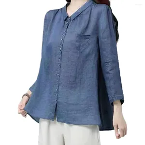 Chemise en forme de blouses pour femmes avec poche élégant à col en V reflets longs couleurs de couleur solide putain pour tous les jours