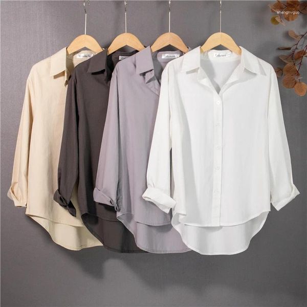 Blouses pour femmes en vrac coréen rétro femmes hauts et arrivée 2024 automne coton chemise mode formelle tout-match Blouse femmes 15992