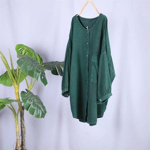 Blusas de mujer camisa holgada de lino para mujer 2024 otoño manga larga bolsillos moda cárdigan Retro Tops mujer YoYiKamomo