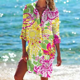 Damesblouses Los overhemdblouse Y2k 2024 Lente/zomer Dame Badpak Vest Gedrukt Vakantie Strand Cover Up Tops Mujer Vestido Midi