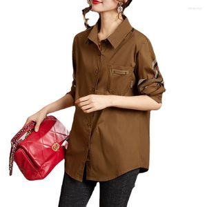 Blouses voor dames losse shirt dames trendy high-end lente 2023 dikke mm kleur matching polo kraag westernstijl mode top