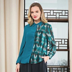 Women's Blouses Love Fall Rapel Rapel Bubble Bubble Long Sleeve Turquoise en Blue Asymmetri White Brown Halo Dye Fashion Silk Shirt