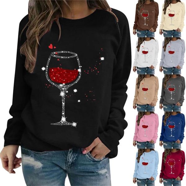 Blusas de mujer Love Wine Glass Impreso Crop Top Sudadera para mujer Ropa Ropa corta Compras Cómodas camisas de manga larga para mujer