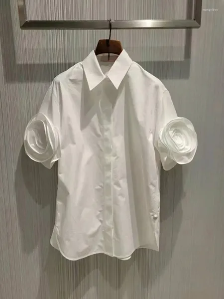 Blouses pour femmes Luxeenvy Design Sense Flower Blanc à manches courtes Femme Niche 2024 Printemps / Été Style Chemise polyvalente Haut de travail