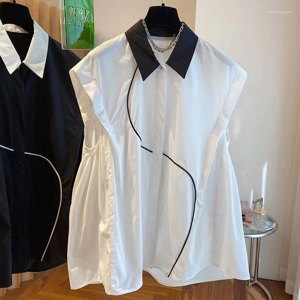 Blouses pour femmes Vêtements de créateurs de luxe Femmes Tops Plus Taille Haute Femme Été 2024 Bref Col Turndown Blanc Noir Patchwork