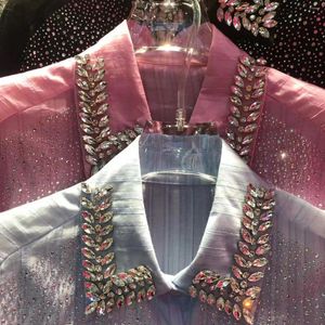 Blouses pour femmes Luxury exquise Stitch Diamond Drilling Shirts surdimensionné et pour les femmes 2024 Tops à manches longues du printemps d'été