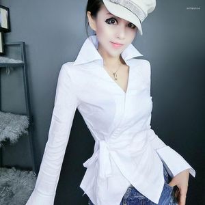 Chemisiers pour femmes luxe mince chemise à manches longues femmes chemisier blanc coréen haut tendance à lacets Chic noir veste bureau dames