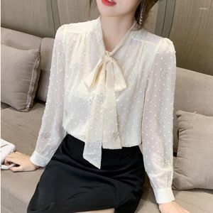 Damesblouses Luxe dames chiffon kanten tops Shirt met lange mouwen Damesoverhemden Vrijetijdskleding Kleding Korea Damesblouse