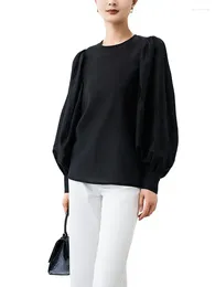 Boulons pour femmes Lyocell O-Leck Lantern Sleeve Top 1 Bouton Long et Fashion Casual Loose T-shirts 5xl