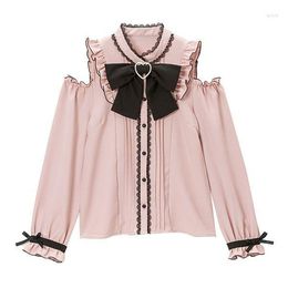 Blusas de mujer M-4XL lazo de encaje camisas de manga larga Girly Jk Kawaii Tops Blusas japonesas primavera otoño mujeres Harajuku dulce Lolita elegante