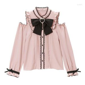 Women's Blouses Lace Bow Long Sleeve Shirts Girly Jk Kawaii Tops Blusas Japanese Spring Autumn Women Harajuku Sweet Lolita Elegant