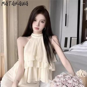 Blusas para mujeres Matakawa Halter Chiffon Mujeres Tops Ruffles Solid Spring Summer Blusas Mujer Moda Corea Camisas Elegante Sweet Loose