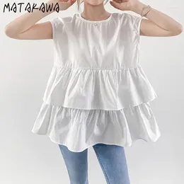 Blusas para mujeres Matakawa Ruffles Blouses Soportes Mujeres Tops Sólido sin mangas japonesa Blusas Mujer elegante Vintage Camisas dulces