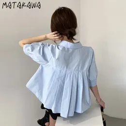 Blouses pour femmes Matakawa Solid Femmes Shirtsblouses Mode coréenne Chic Élégant Plissé Lâche Blusas Mujer Irrégulier Rétro Camisas