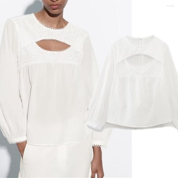 Blusas de mujer Maxdutti Camisa de algodón Mujer Encaje hueco Bordado informal Estilo rural francés Costura Blusa blanca