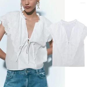 Dames Blouses Maxdutti Franse Country Style Blouse Dames Katoen Casual Shirt Dames Mode Geborduurde Vakantie Ruches Witte Top