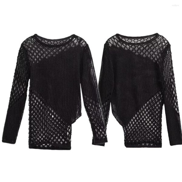 Blusas de mujer Maxdutti Ins Fashion High Street Blusa de punto asimétrica para mujer Top de punto negro sexy hueco