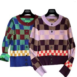 Damesblouses Megeara Plaid Knitwear Dames Planeet Print Kwaliteit Causale Tops met lange mouwen T-shirts