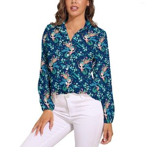 Chemisiers pour femmes Sirènes Chemisier Coloré Imprimé Floral Kawaii Graphique Femme À Manches Longues Mode Coréenne Chemise Printemps Surdimensionné Tops