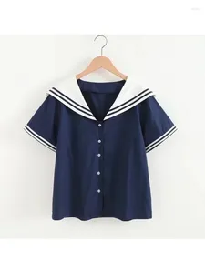 Blouses de femmes Joyeux joli qualité Mori Girls Summer Jk Cotton Collier Sailor Collier Blanc Navy Blue Blue Blue School Uniform Top