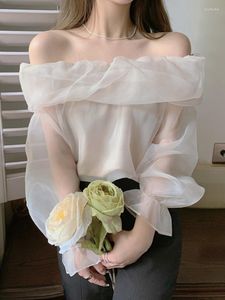 Blouses pour femmes maille femmes mode coréenne Slash cou solide manches évasées chemise femme été doux Design tout-match classique hauts
