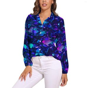 Damesblouses Metallic abstract patroon Losse blouse Kleurrijke moderne kunst Street Wear Oversize dames retro shirt met lange mouwen Aangepaste top