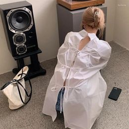 Blouses Femmes MEXZT Streetwear Chemises Blanches Femmes Harajuku Surdimensionné Bandage Coréen Élégant À Manches Longues À Lacets Casual Chic Tops