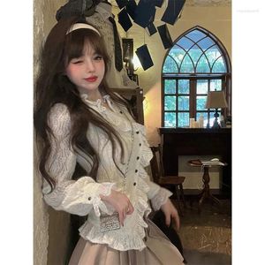 Blouses pour femmes MEXZT Vintage Shirts Femmes Streetwear Ruffles TUNIC Crops Sweet Korean Elegant Elegant Long Sleeve Slim Casual