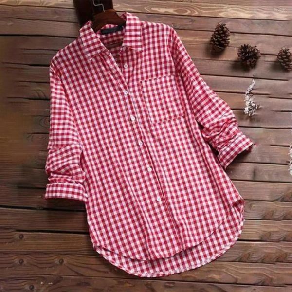 Boderas para mujeres Camisa de mujeres de longitud Memana Verano de primavera elegante con collar de solapas Mangas largas Diseño de pecho solo flojo