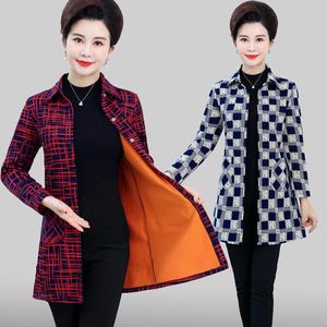 Blouses voor vrouwen van middelbare leeftijd in de herfst en winter Winter Dames Geprode shirt Lange mouwen lange mouwen Lange sectie plus fluwelen dik comfortabel warm warm warm