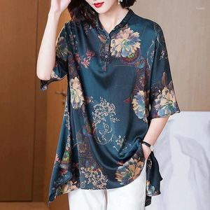 Blouses voor vrouwen van middelbare leeftijd moeder faux echte zijde en shirts 5xl groot formaat chiffon shirt high -end casual losblaus pullover tops