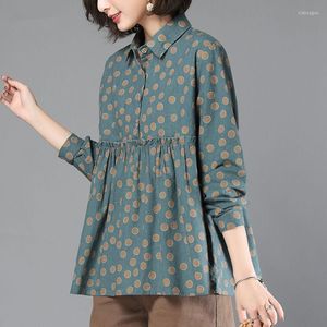 Blouses van vrouwen van middelbare leeftijd vrouwen shirts van middelbare leeftijd Wave Point Tops Fashion Mother Desse Long-Meve Polka Dot Oversize Top kleding met lange mouwen