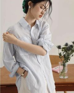 Blouses pour femmes Miiiix French Fashion Blue Stripe Suncreen Shirt Coat 2024 Spring Thin High Grade Loose Top Female Vêtements