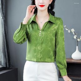 Chemisiers pour femmes minimaliste couleur unie col POLO printemps/été déplacements Version coréenne simulé soie à manches longues chemise ample hauts