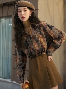 MISHOW Katoenen Button Up Plaid Shirt Dames 2023 Winter Polo Lange Mouw Mode Shirts Kantoor Dames MXC56C0135