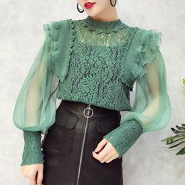 Blouses voor dames Missoov Hipster Brand Autumn Lolita Style Fashion Women Lace Tops Ruffles Stand Shirts Blusa Vetement Femme Green