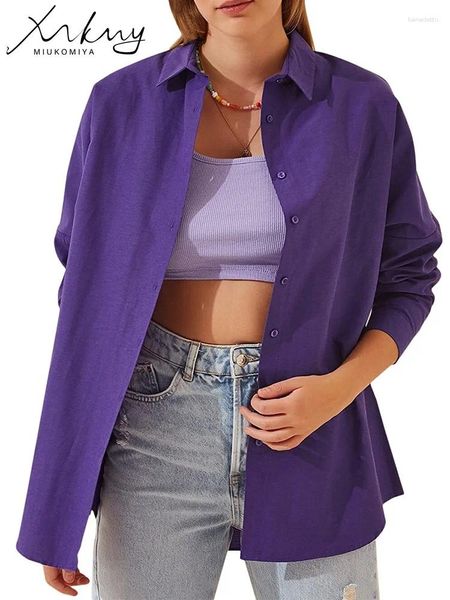 Blouses pour femmes Miukomiya Shirts décontractés pour femmes et chemise surdimensionnée bleue Femmes Basic à manches longues Boyfuier pour le printemps