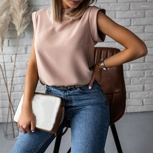 Blouses pour femmes col montant solide décontracté femmes chemisier été sans manches noir blanc femme hauts Blusa Mujer 2023 mode femme ample