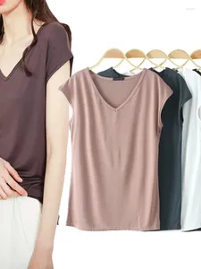 T-shirt modal de chemisiers pour femmes Summer 2024 Corée sans manches en V Shirt Slim Botting Top Top Fashion